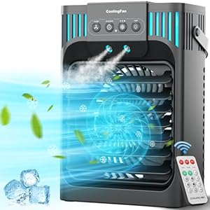 Portable Air Conditioner, LEAEYFE 3 Higher Speeds With 1200ml Extra Large Water Tank, 7 Color Lights 2/8 Hour Timer, 120° OscillatingCooling Fan For Desk, Home, Bed and Living Room