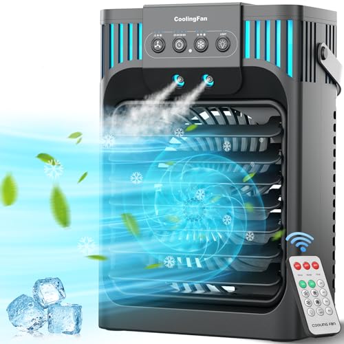 Portable Air Conditioner, LEAEYFE 3 Higher Speeds With 1200ml Extra Large Water Tank, 7 Color Lights 2/8 Hour Timer, 120° OscillatingCooling Fan For Desk, Home, Bed and Living Room