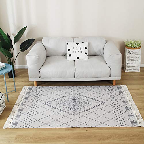 Tapis tissés à la maison en coton avec gland touffeté pour grand salon et cuisine 160x200 - 2