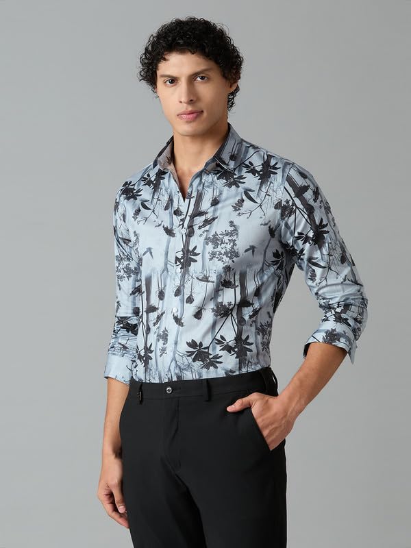Image of Men's Printed Regular Fit Full Sleeves Cotton Formal Shirt