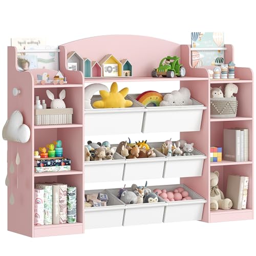 Hzuaneri Bibliothèque pour Enfants, étagère en Bois, étagère à Jouets avec 8 boîtes en...