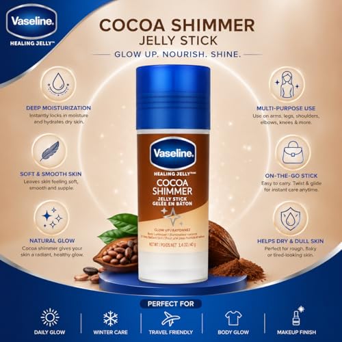 Image of Vaseline Cocoa Shimmer Jelly Stick 40g | Hydrating Body Glow Balm for Radiant Shimmering Skin | Portable Moisture Stick