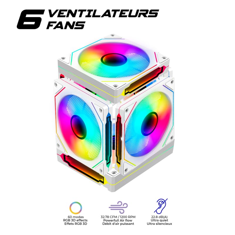 Spirit Of Gamer - Spark Artic, Case PC Gaming RGB Aquarium, Compatibile ATX/mATX/mITX, 6 Ventole ARGB da 120 mm incluse, Torre Gaming Vuota con Pannello Frontale e Laterale in Vetro Temperato da 4 mm