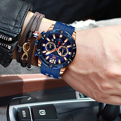 Image of Mini Focus MF0349G Chronograph Watch for Men with Silicone Strap, Multifunction Analog Dial, Quartz Movement, Date Display, Luminous Hands & Water Resistance - Sport Casual Men's Wristwatch