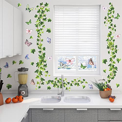 Kokolap Watercolor Hanging Vine Wall Decals Green Leaves Wall Stickers For Living Room Decor Rustic Leaves Window Decals Peel And Stick Butterflies Spring Art Stickers For Bathroom Kids Bedroom Kitchen Decor thumb #4