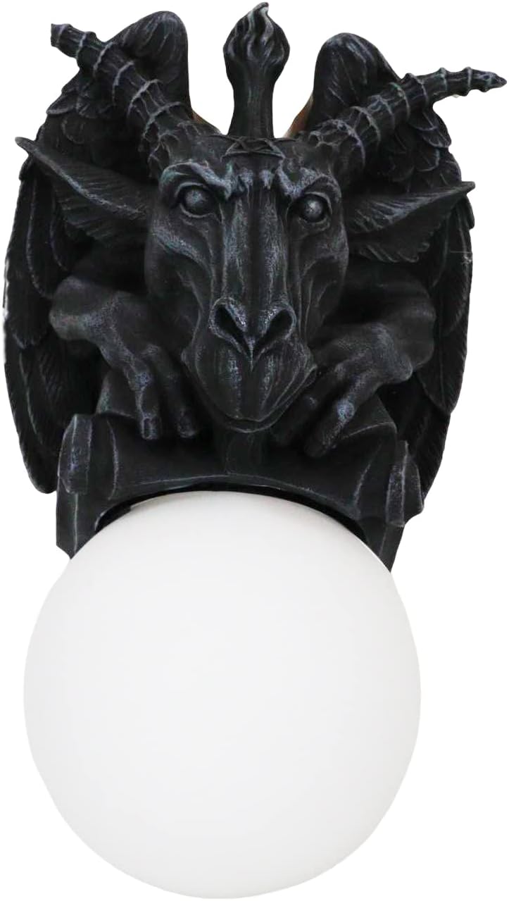 Ebros Gift Sculptural Shadow Baphomet Sabbatic Goat Pentagram Sigil Gargoyle Small Wall Sconce Electrical Spherical Ball Lamp Fantasy Gothic Hanging Plaque Decor (1)