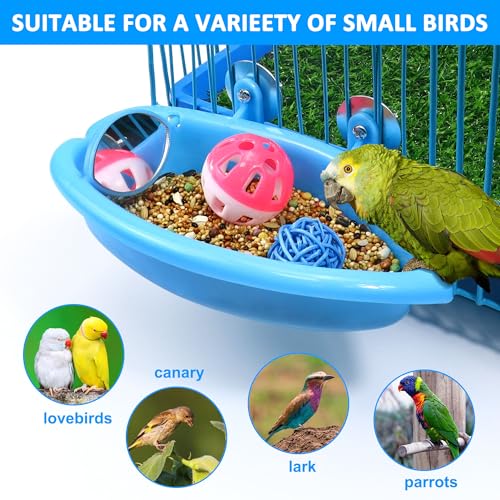 Image of Bird Bath for Cage, Bird Bath Toy with Small Double-Sided Mirror, Birdbath Cage Accessory with Small Bells for Small Birds Parrots Cockatiel Budgies