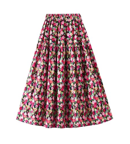 Women Pleated Midi Skirt Floral Geometry Print A-Line Vacation Flowy Boho Skirt