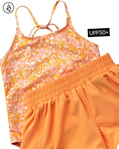 Volcom Girls' Swimsuit Set - UPF50+ Quick-Dry Girls One Piece Swimsuits with Matching Swim Shorts for Swimming (Sizes: 2T-16)3