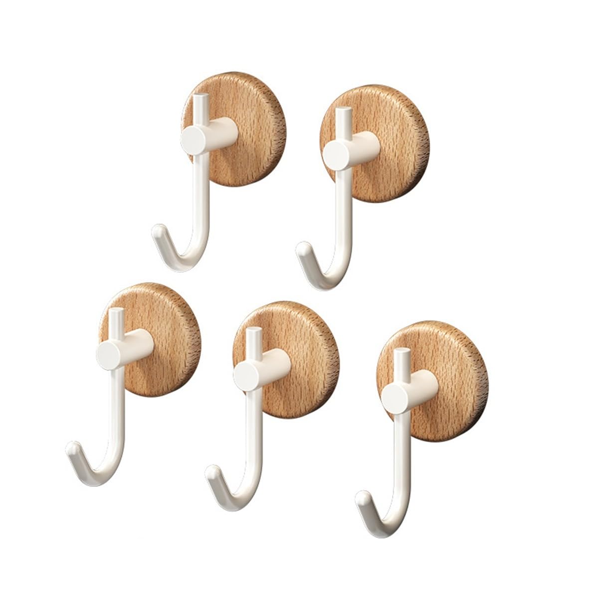Wdwdw Beech Coat Rack With Hooks Self-Adhesive - 5 Pack,Retro Wood Base With Metal,No Drilling Decorative Wall For Towel