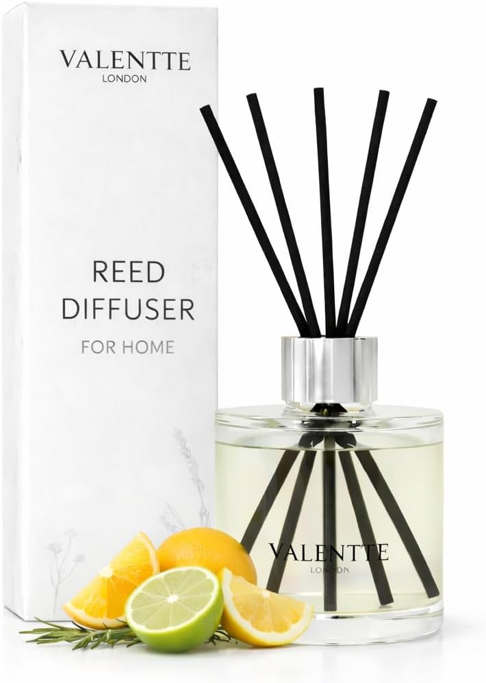 Valentte Reed Diffuser for Home, Citrus Grove Home Fragrance, 100ml Luxury Reed Diffuser with Premium Black Fibre Reeds