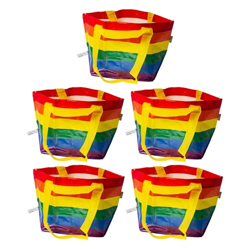 Ikea STORSTOMMA - Bolsas pequeñas multicolor con diseño de arcoíris a rayas, 13 litros/27 x 18 x 27 cm, juego de 5