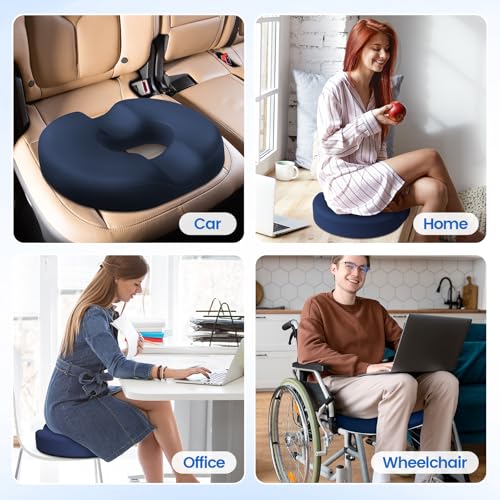 Donut Pillow Seat Cushion - Cooling Gel Floor Pillow, Memory Foam Floor Cushion for Office & Home, Car Seat, Hemorrhoids Pillow, Sciatica & Tailbone Pain Relief Chair Cushion, Blue-XL