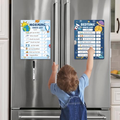 Image of JJPRO Bedtime /Morning Routine Chart - Magnetic Daily Schedule Board for Kids - Outer Space