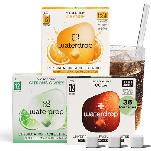 waterdrop® Microdrink Coffret Boissons Gazeuses - Cola, Orange & Citron Vert, 36 boissons en cubes effervescentes en 3 saveurs, Enrichi en Vitamines, Boisson...