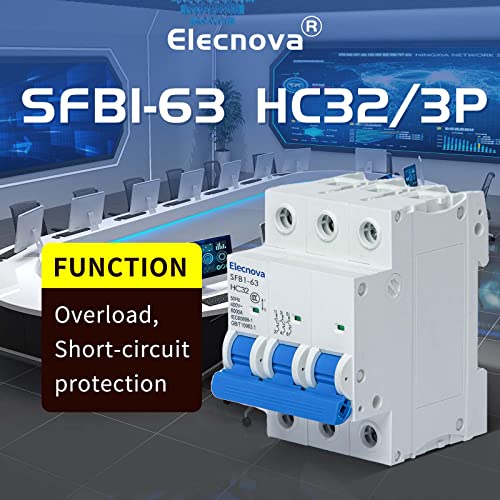 Sfb1-63Hc 3P Miniature Circuit Breakers Din-Rail Mounted Mcb Ac 50/60Hz Current Of 32Amp Voltage 400V Overload, Thermal Magnetic Trip Short-Circuit Protection Of Lighting #TOP2