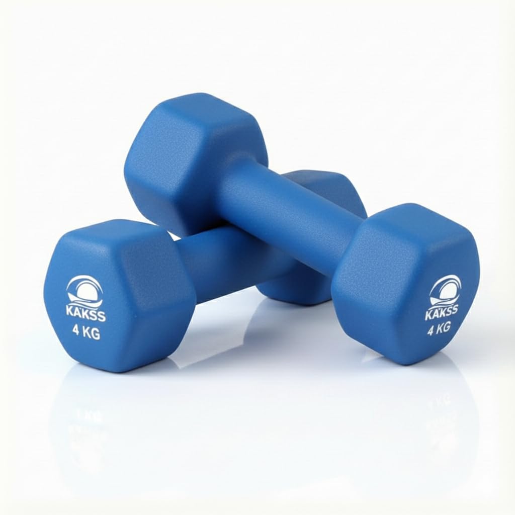 KAKSS Coated Metal Dumbbells Set, 4kg Dumbbells Pair (2 x 4kg), Blue Hand Weights Dumbbells Set with Smooth Washable Finish for Gym Weights for Home and Fitness Training, coated metal alternative โ image 1