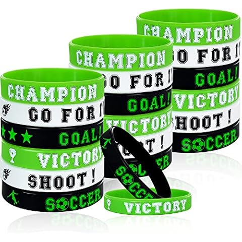 Soccer Silicone Bracelets, 18 PCS Soccer Theme Motivational Rubber Wristbands, Football Sport Event Birthday Party Favors, Decoration Supplies for Soccer Fans Cover