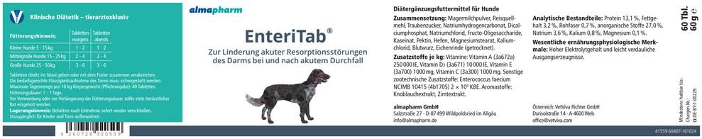 almapharm Astoral Enteritab | 60 Tabletten | Diät-Ergänzungsfuttermittel für Hunde bei und nach akutem Durchfall | Mit wichtigen Probiotika und Fructo-Oligosacchariden
