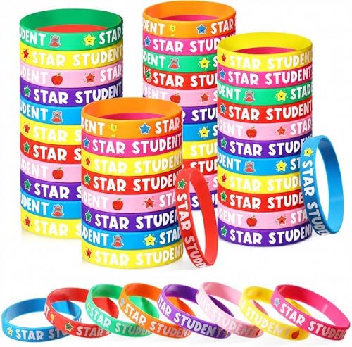 Aoriher Star Student Bracelets 8 Colors Student Wristbands Reward Silicone Star Rubber Bracelet for Sports Office Substitute Teacher Recognition Award Supplies Education Kid Activity(40 Pcs)
