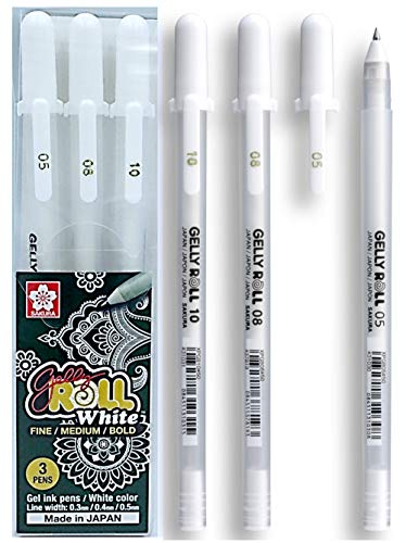 Sakura Gelly Roll Pen, White, Assorted Sizes, Fine/Medium/Bold -3 Pen Set Sakura Gelly Roll Pen, White, Assorted Sizes, Fine/Medium/Bold -3 Pen Set