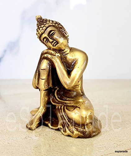 ESPLANADE Brass Buddha - Brass Metal Statue Figurine Murti, Golden, Resting Buddha - Image 3