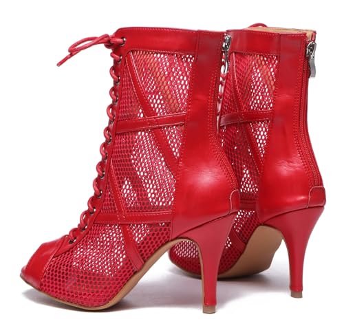 Image of Dance Practice Shoes for Women Mesh Ballroom Sandals Heels Party Prom Ankle Booties with Zip