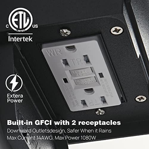 Image of Porch Lights with GFCI Outlets Dusk to Dawn Outdoor Wall Lights Waterproof Exterior Lighting Fixtures Modern Outside Lights Wall Mount for House Patio Garage,Black,11.8''H, 2 PC