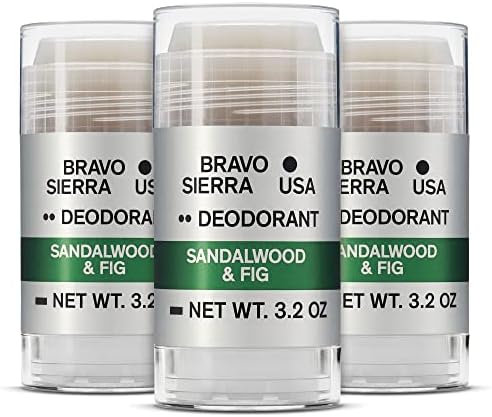 Aluminum-Free Deodorant for Men by Bravo Sierra, 3-Pack - Long Lasting All-Day Odor and Sweat Protection - Sandalwood & Fig, 3.2 oz - Paraben-Free, Baking Soda Free, Vegan & Cruelty-Free
