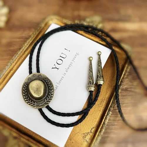 Image of Jeilwiy Bolo Tie for Men Western Cowboy Tie Necklace Gold Bolo Tie Leather Necktie Halloween Tie Accessories for Women