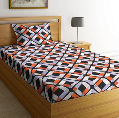 Image of la' amour Pure Cotton 220tc Flat Single Printed Bedsheets for Summer Breathable Wrinklefree Super Soft (Size-60 X 90 Inch or 228x152 cm) with 1 Pillow Covers (Size-17 X 27 Inches White & Black)