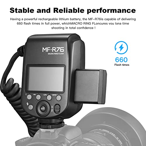 Godox Mf-R76 Macro Led Ring Flash Light,76Ws Speedlite Dual-Flash Tubes With 2600Mah Li-Ion Battery& 8Pcs Adapter Rings Compatible For Canon Nikon Pentax Olympas Fuji Cameras And Most Of The Lenses #TOP5