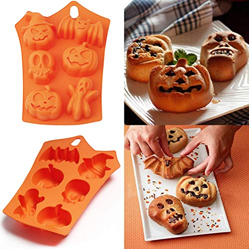 semen Moule Halloween Chocolat Gâteau Bonbon Fondant en Silicone Outil de Cuisson Citrouille Chauve-Souris Décor pour Fête (Jaune) Cover