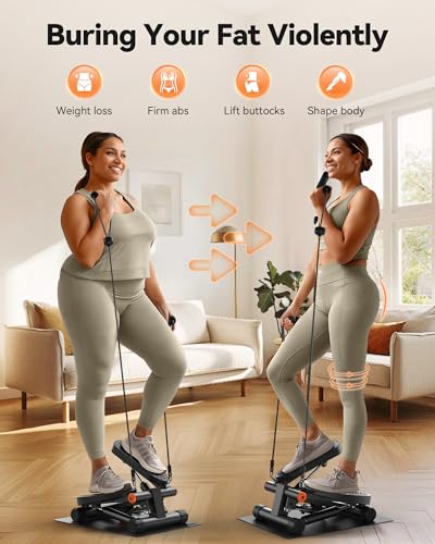 Image of Niceday Steppers for Exercise, Stair Stepper with Resistance Bands, Mini Stepper with 300LBS Loading Capacity, Hydraulic Fitness Stepper with LCD Monitor