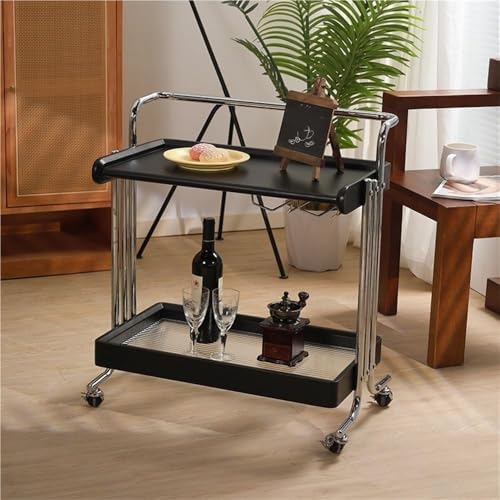 Vintage 2-Layer Removable Storage Cart with Wooden Top & Metal Frame - Multi-Purpose Side Table for Living Room & Kitchen - Stylish Black Design