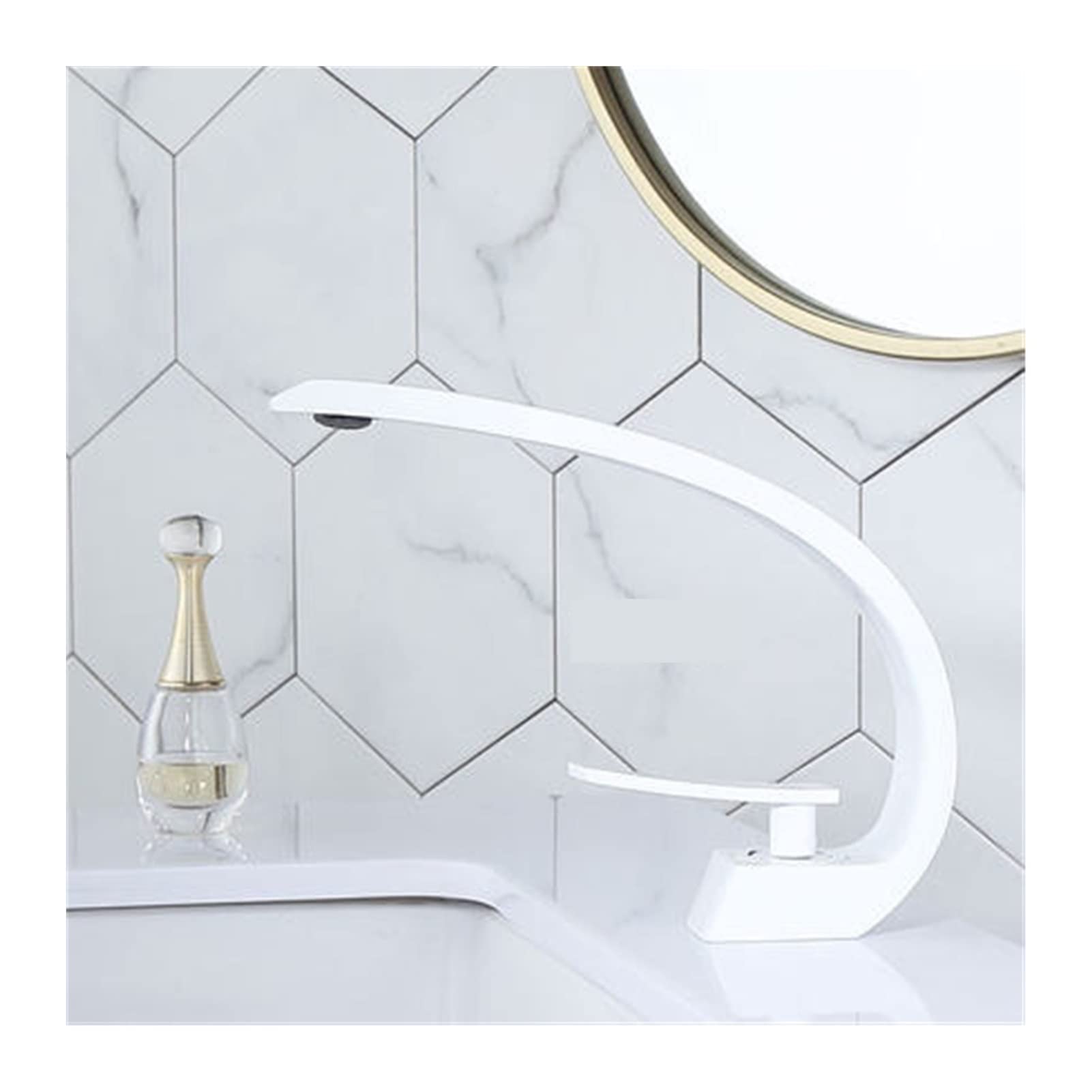 Cudtapi Bianco Bathroom Faucet Basin Faucet Modern Bathroom Mixer Tap Brushed Gold Wash Basin Single Handle Hole Hot And Cold Waterfall Fauce(Bianco)