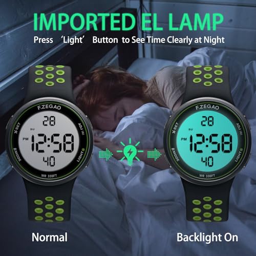 Digital Watch Unisex, 10ATM Waterproof Watch for Swimming Soft Double Injected Silicone Band Stopwatch Alarm Countdown Dual Time Mutifunction4