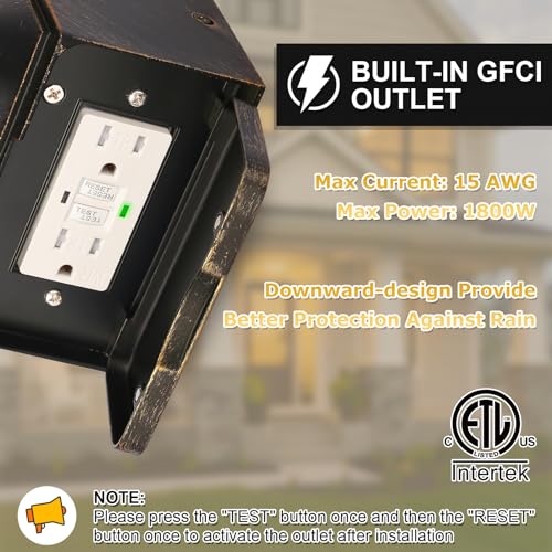 Image of Outdoor Wall Lantern, Dusk to Dawn Porch Light with GFCI Outlet & LED Bulb | Waterproof Wall Sconce with Clear Glass Shade, Outside Exterior Lights for House Garage Front Door, Black with Brushed Gold
