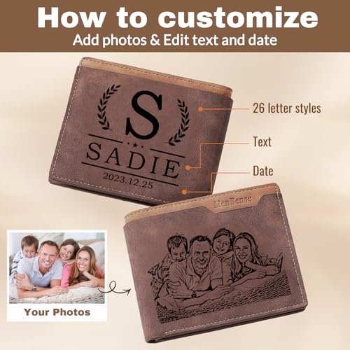 Personalized Custom Photo Wallets for Men, Customized Engraved Picture & Initial Name Wallet, Gifts for Boyfriend Husband Birthday Anniversary Father's Day Christmas3