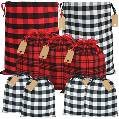 YQL 9 Stücke Geschenktüten Weihnachten, 3 Größe Weihnachtsgeschenktüten mit Kordelzug Geschenkbeutel Weihnachten Stoff Nikolausbeutel Weihnachtsbeutel für Paket Geburtstag Thanksgiving Party Cover