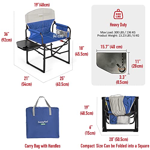 Sunnyfeel Oversized Camping Directors Chair, Portable Folding Lawn Chairs For Adults Heavy Duty With Side Table,Pocket For Beach, Fishing,Picnic,Concert Outdoor, Foldable Camp Chairs (Blue Grey) #TOP2