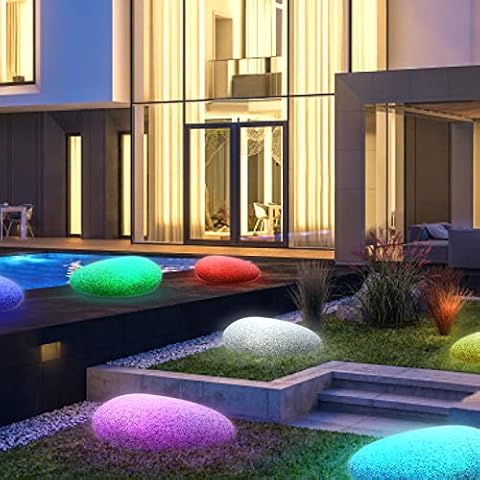 Large LED Solar Lamp Garden Solar Light with Remote Control Solar Stone Ball Lamp Decorative Light Outdoor Indoor Waterproof 8 Colours Solar Lamps for Yard Lawn (40 x 32 x 15 cm) Cover