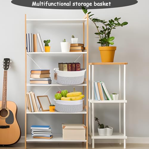 Image of COMFY-HOMI Oval Rope Basket with Handles for Shelves,Toys,Book, Cloth Storage Baskets for Organizing Toy Decorative Organizer for Living Room, Bathroom