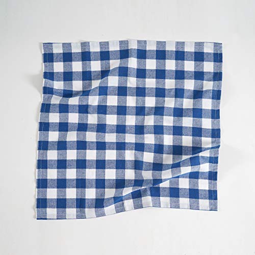 Image of FINGERCRAFT 100% Cotton Cloth Napkins Set of 12 - 20x20 Inch (50x50 cm) Reusable Soft & Absorbent Gingham Check Dinner Table Napkins (Blue White Check, Set of 12)