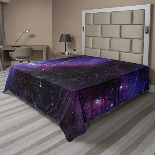 Ambesonne Space Flat Sheet, Nebula Dark Galaxy Luminous Stars and Cosmic Rays Astronomy Explore Theme, Soft Comfortable Top Sheet Decorative Bedding 1 Piece, Queen Size, Lilac Blue by Ambesonne - Used condition - US$28.74