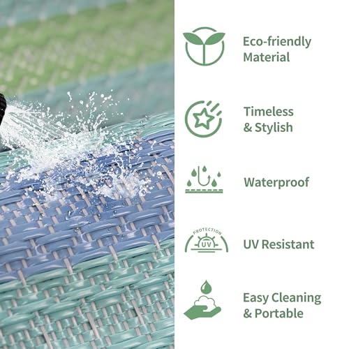 Image of GENIMO Outdoor Rug, Waterproof Plastic Rugs for Patio, 6'x9' Light Blue | Outside Larger Modern Carpet Mat for Porch Decor, Deck, Balcony, Camping, RV, Backyard, Picnic, Beach, Reversible, Foldable