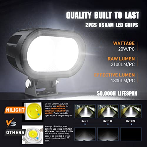 Image of Nilight 2 PCS 4 Inch 2100LM Super Spotlight Motorcycle LED Pods | Built-in EMC, for Driving Offroad Fog Lights with 16 AWG DT Wiring Kit for Motorbike SUV ATV Truck Boat Tractor Forklift
