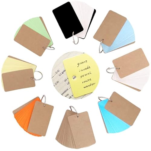 Lote de 640 tarjetas de color, base con 8 juegos de tarjetas de estudio de papel, tarjetas de aprendizaje con anillo, encuadernación de metal, para estudios, señalización DIY, 70x40 mm Cover