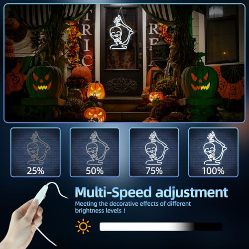 Image of Skeleton Skull Neon Sign White Halloween Waving Ghost Led Light Up Signs for Wall Window Decor Usb Fun Lamp Neon Light Signs for Bedroom Beer Bar Man Room Birthday Halloween Party Gifts
