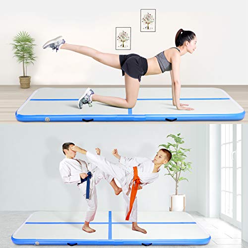Air Track Gymnastics Mats Tumbling Mat 10ft 13ft 16ft 20ft Air Mat 4/8 Inches Thickness with Electric Air Pump Air Barrel Roller Folding Storage for Home (3m, Light Green)